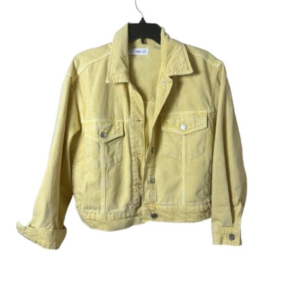 MANGO Lemon Yellow Denim Jean Trucker Jacket Size Small - Picture 1 of 9